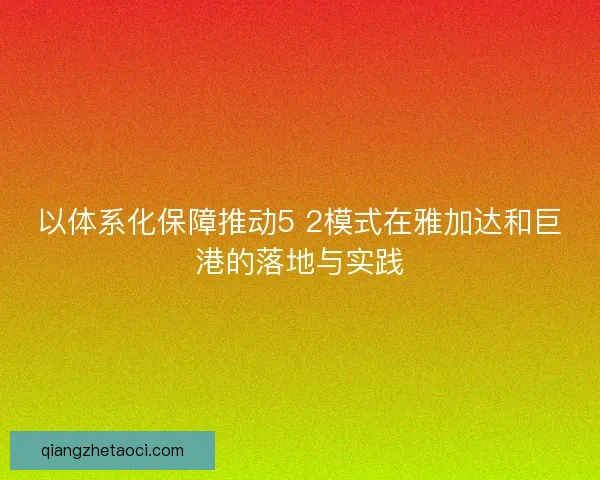 以体系化保障推动5 2模式在雅加达和巨港的落地与实践