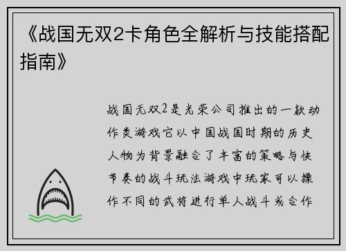 《战国无双2卡角色全解析与技能搭配指南》
